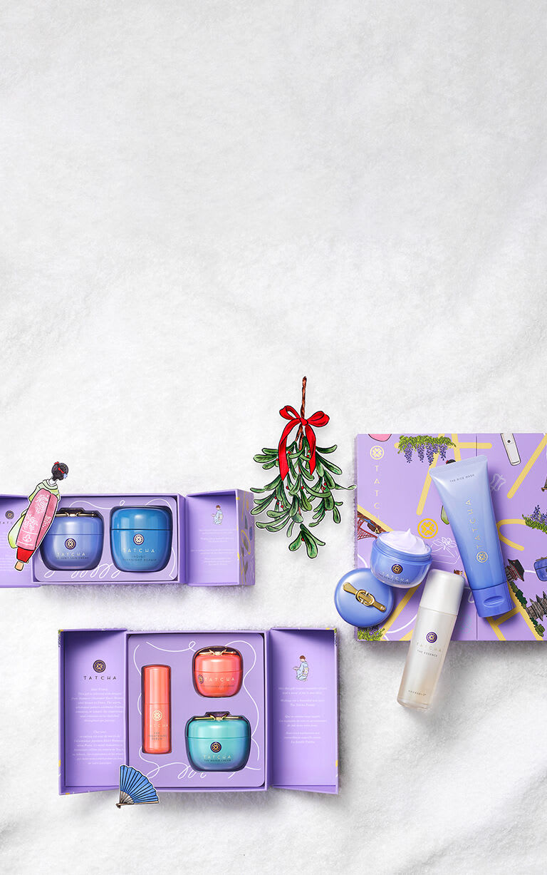 tatcha holiday sets dewy skin trio and am pm moisture duo